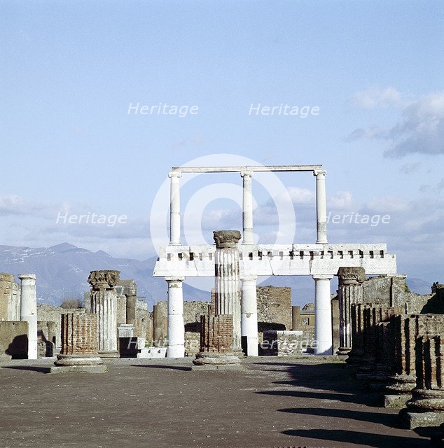 Columns of the Colonnade round the Forumdanc, Pompeii, Italy.  Creator: Unknown.