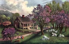 'American Homestead in Spring', 1869. Artist: Currier and Ives