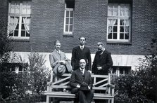 A George, L Destoucher, R Valletto and de Broglie, in front of the Institut Henri Poincaré, 1933. Creator: Unknown.