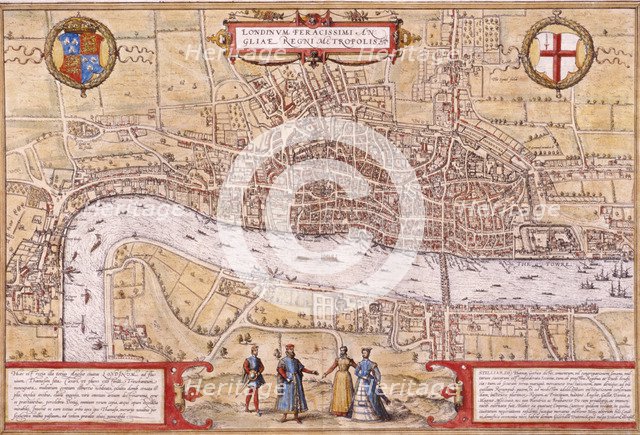 Map of the City of London, Southwark and part of Westminster, 1572. Artist: Franz Hogenberg