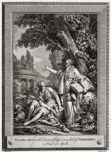 'Telemachus, in the Desert of Oasis, is consoled by Termosiris a Priest of Apollo', 1774.Artist: Charles Grignion