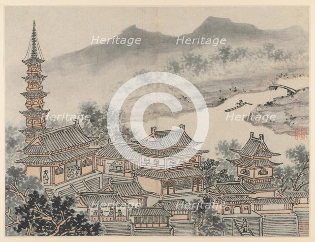 Twelve Views of Tiger Hill, Suzhou: The Thousand Buddha Hall and the Pagoda…, after 1490. Creator: Shen Zhou (Chinese, 1427-1509).