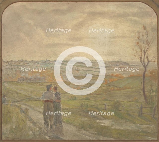 Esquisse pour la salle des mariages de la mairie de Romainville : Paysage avec un..., c.1904-1907. Creator: Jean Joseph Enders.