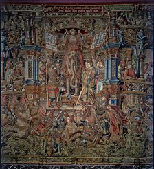 Honours'. 'The Fame', central detail of tapestry # 6 representing Fame seated on an elephant and …