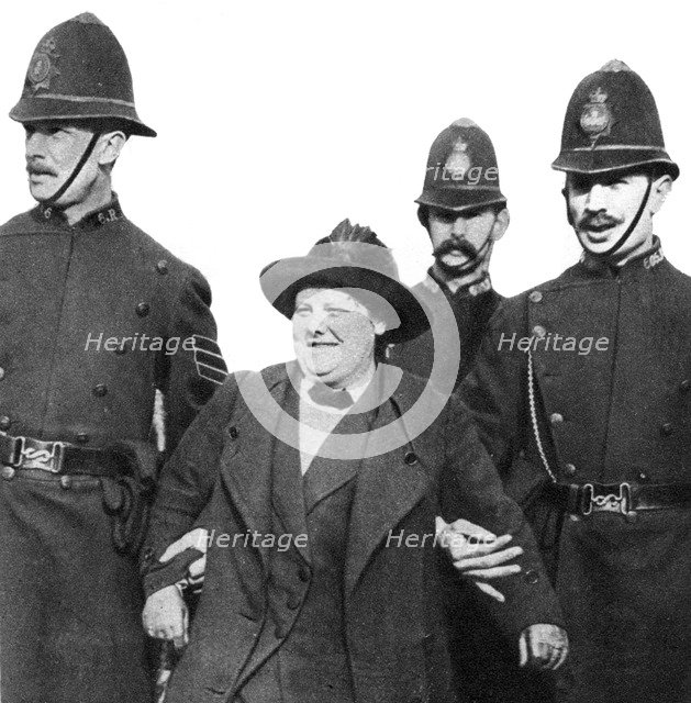 Mrs Flora Drummond, arrested in Hyde Park, London, 1914, (1935). Artist: Unknown