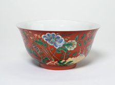 Bowl with Flowers on a Coral-Red Ground, Qing dynasty, Yongzheng reign, (1723-1735). Creator: Unknown.