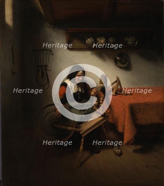 Old Woman Spinning, 1650-1660. Creator: Nicolaes Maes.