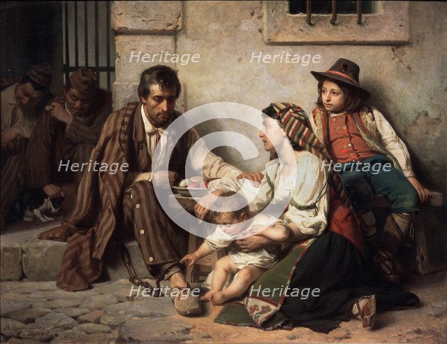 Family visiting a prisoner, 1868. Artist: Vereshchagin, Vasili Petrovich (1835-1909)