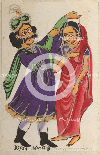 Dusmanta Garlanding Shakumtala, 1800s. Creator: Unknown.