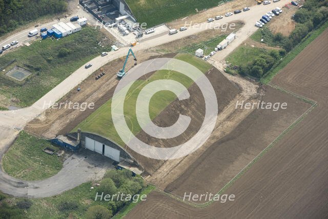 An aircraft hangar being returfed, Hullavington Airfield, Wiltshire, 2019. Creator: Damian Grady.