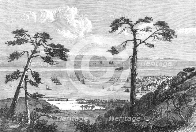 Opening of the Inland Sea Ports of Japan:...Hiogo...British and American fleets at anchor, 1868. Creator: Unknown.