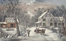 American Homestead -  Winter, pub. 1868, Currier & Ives (Colour Lithograph)