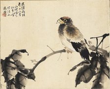 Bird on a branch, 1886. Creators: Unknown, Ren Yi.