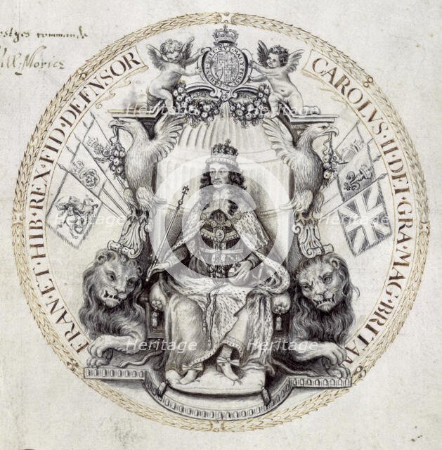 Design for a great seal for King Charles II, 1662. Creator: Thomas Simon.