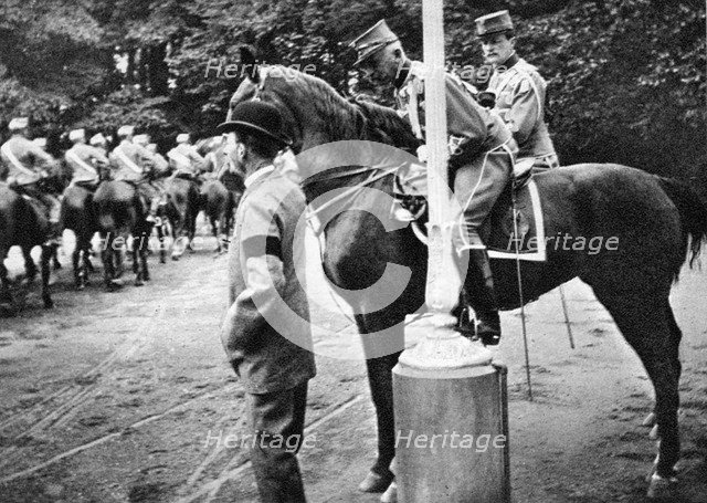 King Christian IX (1818-1906) with Colonel Kjor of the Danish Hussars, 1908.Artist: Queen Alexandra