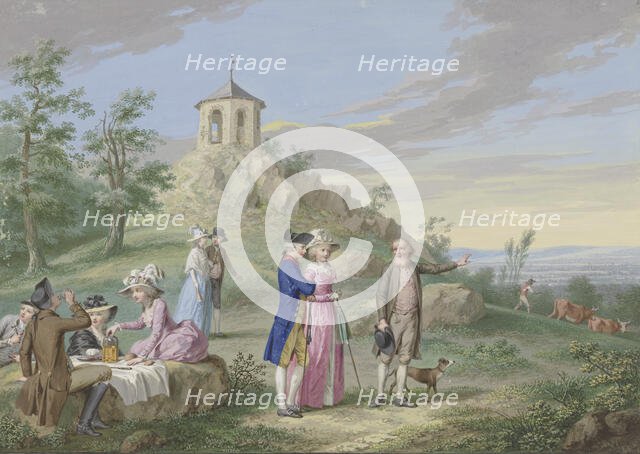 A group of ladies and gentlemen enjoying the countryside, late 18th century.  Creator: Friedrich Tischbein.