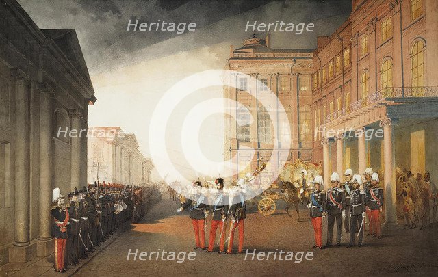 Parade in front of the Anichkov Palace in Petersburg, 1870. Artist: Zichy, Mihály (1827-1906)