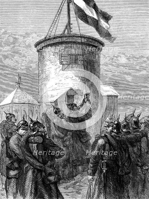 Prussian troops hoisting their flag at Valerien, Franco-Prussian War, 1870-1871 (c1880). Artist: Unknown