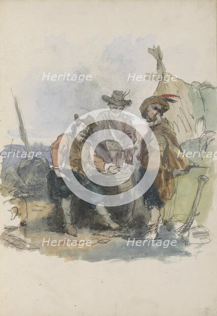 Three men on a quay, 1837-1881. Creator: Johannes van Hove.