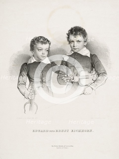 Ernst (1822-1844) and Eduard (1823-1896) Eichhorn, two little violinists, 1831.