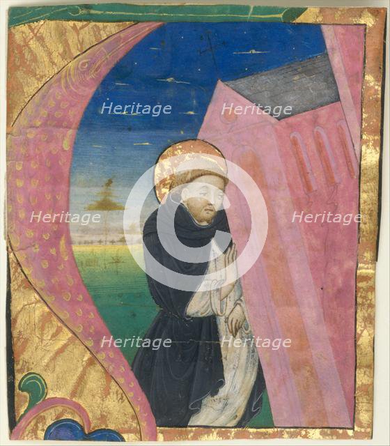 Manuscript Illumination with Saint Dominic Saving the Church of Saint John...mid-15th century. Creator: Unknown.