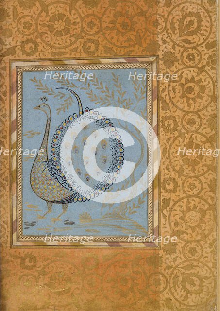 Calligraphic Composition in Shape of Peacock, Folio from the Bellini Album, ca. 1600. Creator: Unknown.