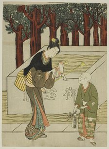 Woman Washing Her Hands before Entering a Shrine, c. 1767. Creator: Suzuki Harunobu.