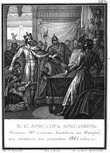 Yaroslav Yaroslavich rescues 300 Lithuanian families in Novgorod (From Illustrated Karamzin), 1836 Artist: Chorikov, Boris Artemyevich (1802-1866)