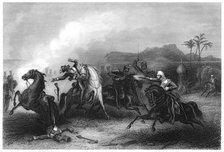 'Encounter between Lieutenant Hills and a body of Sepoy cavalry', 1857, (c1860). Artist: Unknown