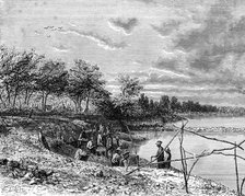 Diamond mining on the Vaal River, Free State, South Africa, 19th century.Artist: St de Dree