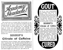 Advertisement for Bishop's Citrate of Caffeine and Citrate of Lithia, 1895. Creator: Unknown.