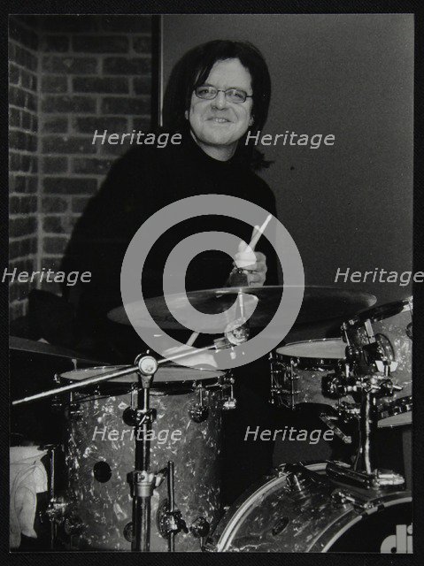 Drummer Pete Cater at The Fairway, Welwyn Garden City, Hertfordshire, 15 December 2002. Artist: Denis Williams