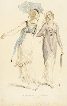 Fashion Plate (Promenade Dresses), 1809. Creator: Rudolph Ackermann.