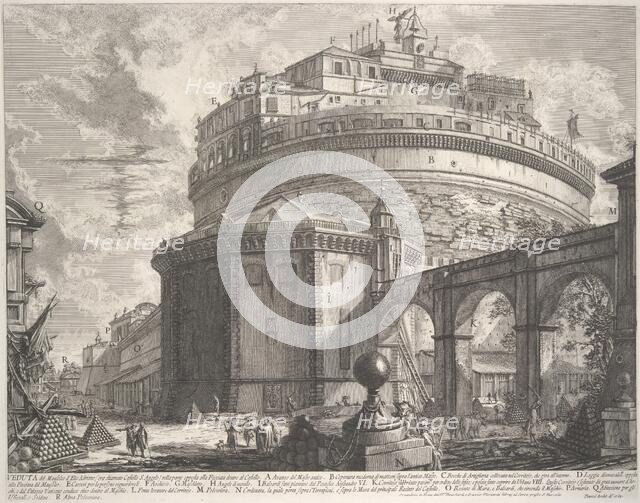 View of the Mausoleum of the Emperor Hadrian (now called Castel S. Angelo)..., ca. 1756. Creator: Giovanni Battista Piranesi.