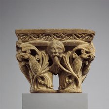 Double Capital with Masks and Birds, French, ca. 1140-60. Creator: Unknown.