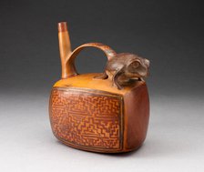 Single Spout Rectangular Vessel with Sculpted Frog and Textile-like Motifs, A.D. 500/800. Creator: Unknown.