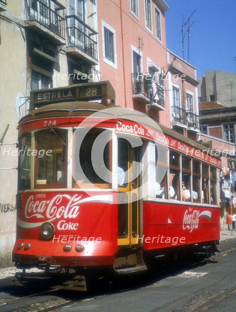 Tram in the Alfama, Lisbon, Portugal.