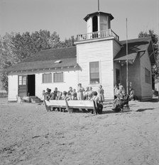 Lincoln Bench School and yard, near Ontario, Malheur County, Oregon, 1939. Creator: Dorothea Lange.