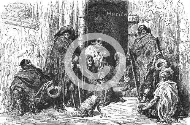 ''Beggars in Cathedral of Barcelona; Notes on Spain', 1875. Creator: Unknown.