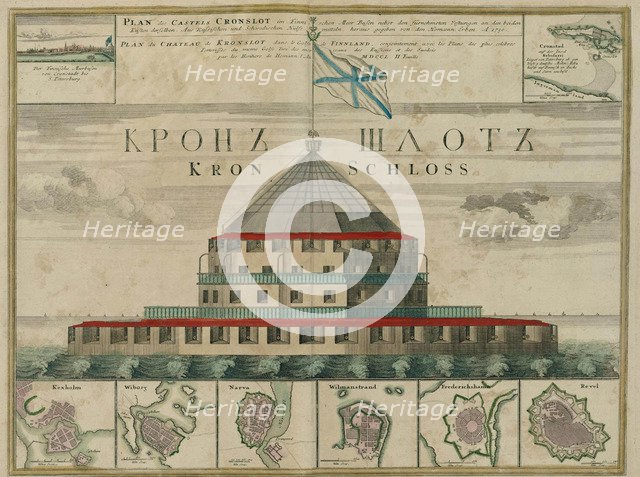 Plan of the Kronstadt Fortress, 1750. Artist: Homann, Johann Baptist (1663-1724)