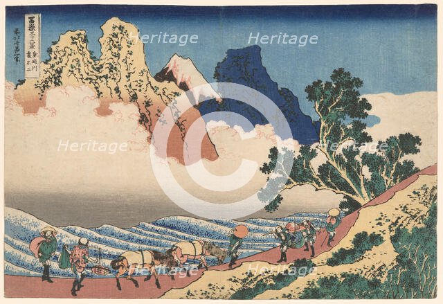 The Back of Mount Fuji Seen from Minobu River (Minobugawa Urafuji), from the series..., c. 1830/33. Creator: Hokusai.