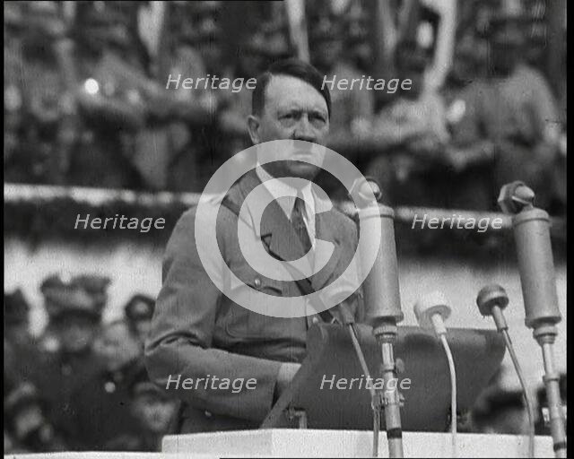 Adolf Hitler Giving a Speech, 1930s. Creator: British Pathe Ltd.