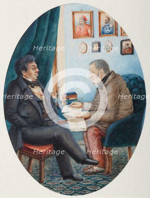 Faddey Venediktovich Bulgarin and Nikolay Ivanovich Gretsch, 1849. Artist: Karatygin, Pyotr Andreyevich (1805-1879)