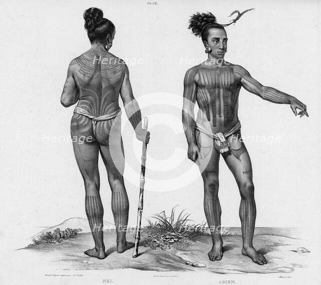 Inhabitants of the lower Caroline Islands, 19th century. Creators: Alexander Postels, Godefroy Engelmann.