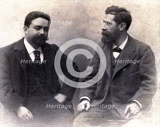 Isaac Albéniz (1860-1909) and Tomás Bretón (1850-1923), Spanish composers, around 1896.