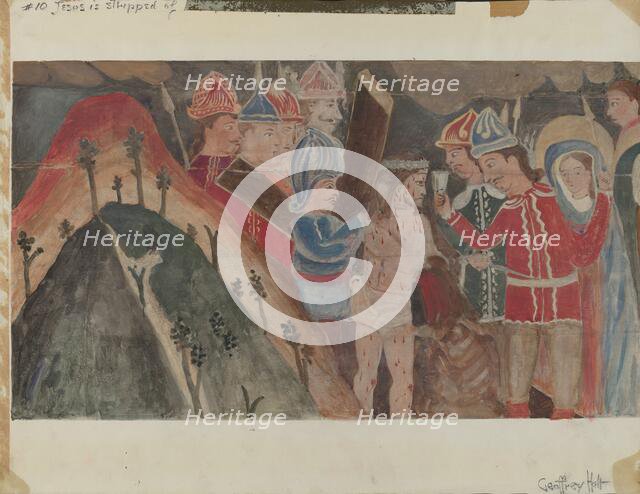 Station of the Cross No. 10: "Jesus is Stripped of His Garments", c. 1936. Creator: Geoffrey Holt.