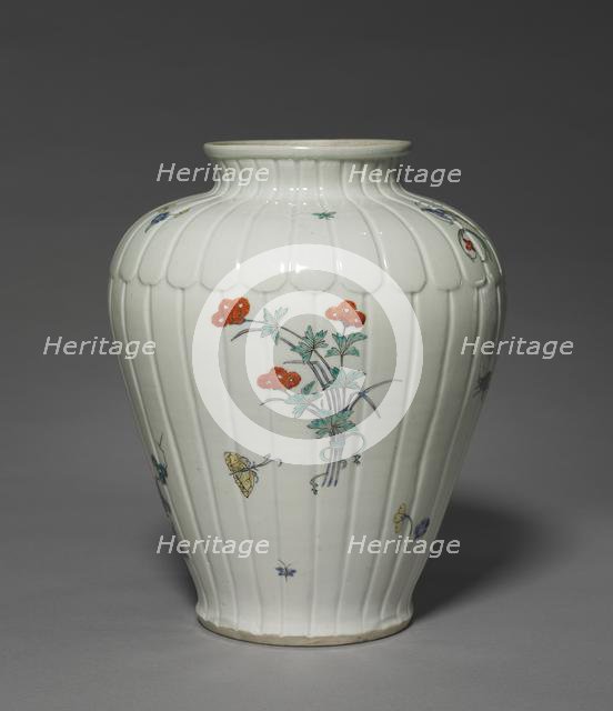 Vase with Floral, Insect, Bird, and Chinese Designs: Kakiemon Type, late 17th century. Creator: Unknown.