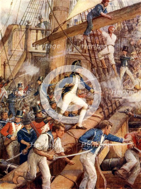 'Nelson Boarding the San Nicolas', c1900. Creator: Howard Davie.