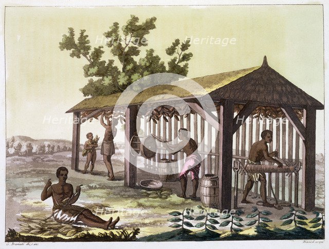 Slaves preparing tobacco, Virginia, USA. c1790 (c1820-1839). Artist: Angelo Biasioli