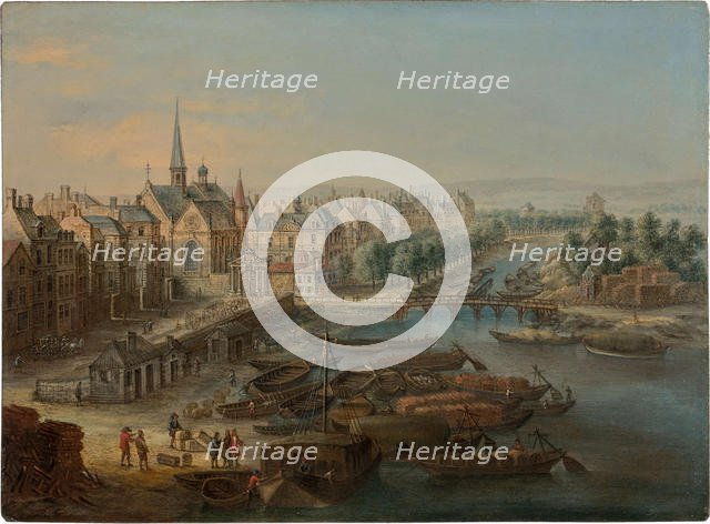 View of the Arsenal, the port Saint Paul and the quai des Célestins in Paris, 1730s. Creator: Grevenbroeck, Charles Léopold van (active 1732-1759).